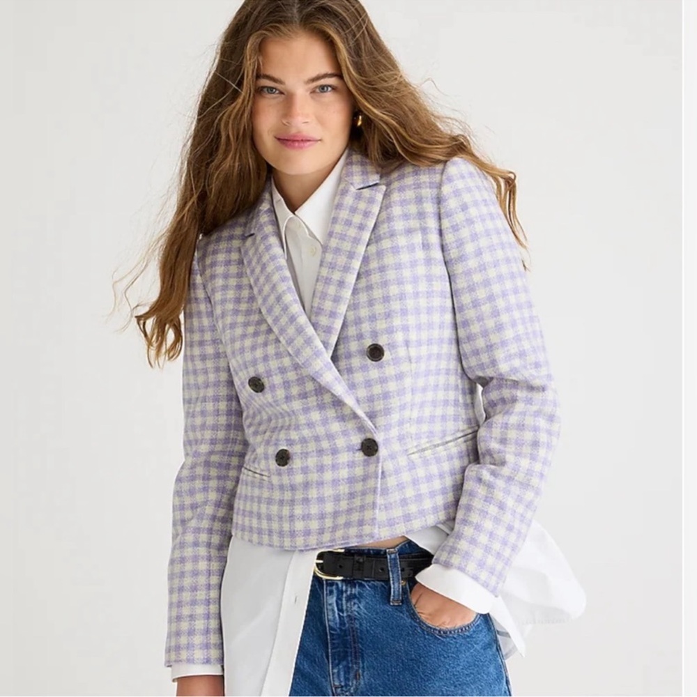NWT J.Crew Cropped double-breasted blazer in English wool. $348